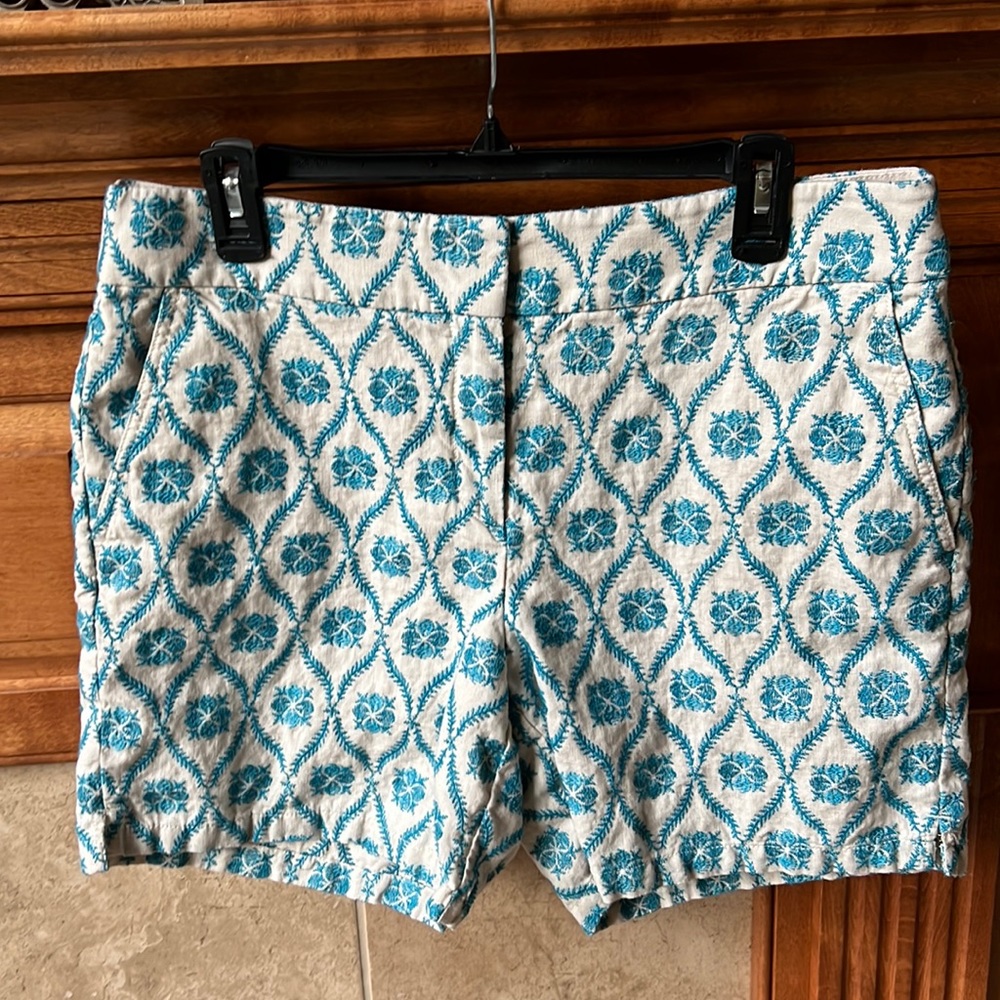 Loft teal and cream linen shorts